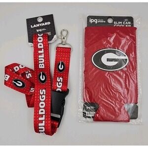 Georgia Bulldogs Breakaway Red Lanyard with KeyChain Clip And Slim Can Cooler